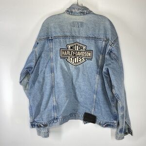 Vintage Harley Davidson Biker Denim Button Front Jacket Size Large
